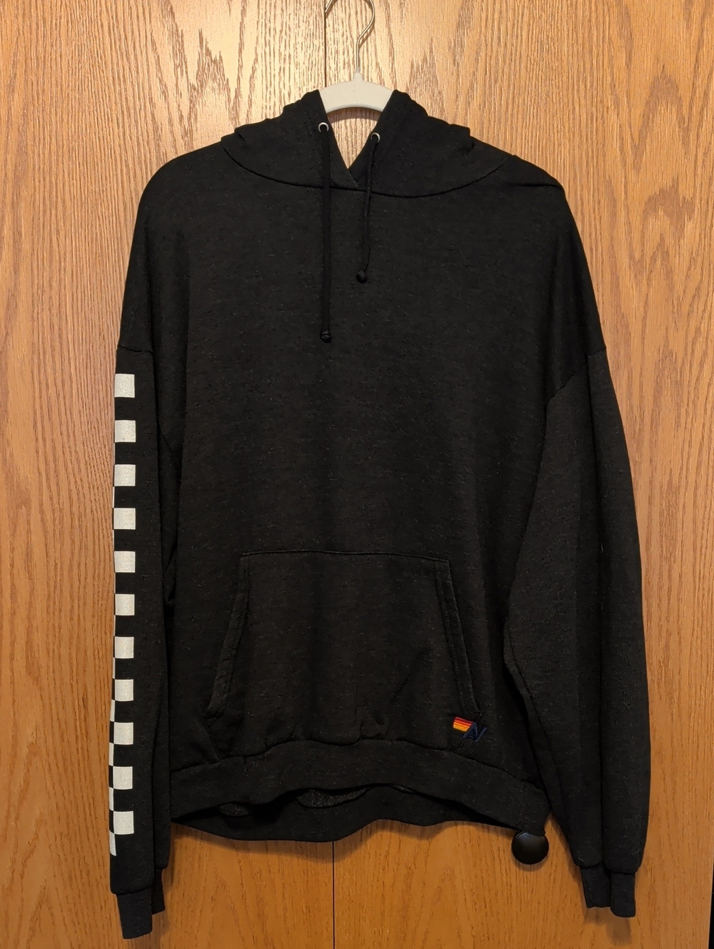 Aviator Nation Black Hoodie with White Checker Sleeve